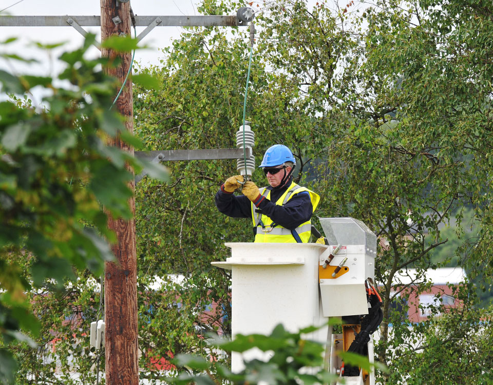 ESB Networks worker on electricity pole